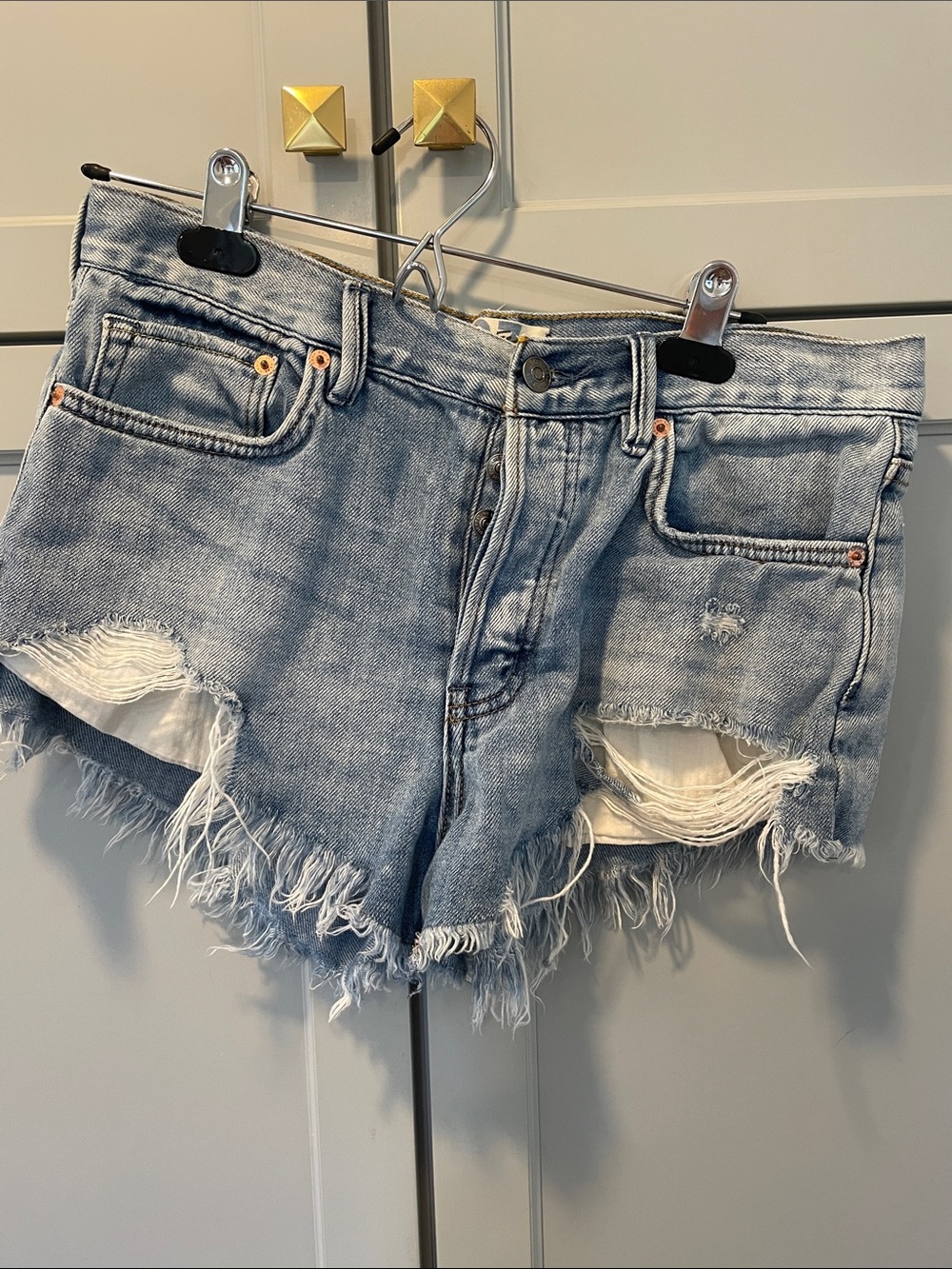 We The Free Light Blue Distressed Cutoff Denim Shorts